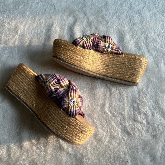 Free People Highline Platform Slide Sandal Size 7 / 37 Purple Tan Corded NEW - Picture 2 of 5